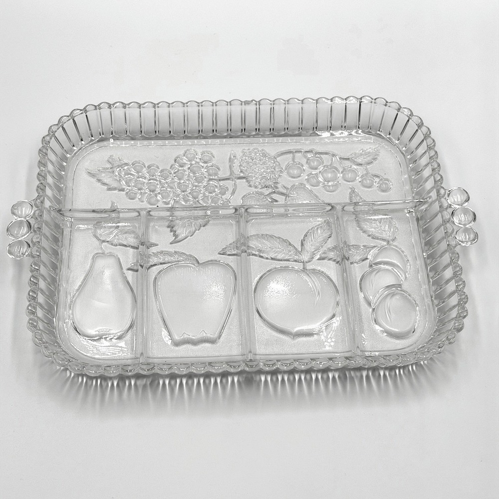 Vintage Clear Pressed Glass Fruit Embossed 5 Section Divided Relish Tray 12.5in